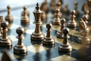 Chessboard with business strategy, tactic and competition of a chess game. Business and leadership concept by AI Generated photo