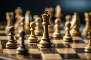 Chessboard with business strategy, tactic and competition of a chess game. Business and leadership concept by AI Generated photo