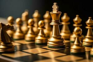 Chessboard with business strategy, tactic and competition of a chess game. Business and leadership concept by AI Generated photo