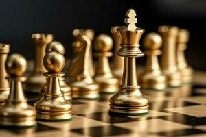 Chessboard with business strategy, tactic and competition of a chess game. Business and leadership concept by AI Generated photo