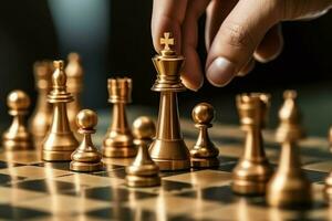 Chessboard with business strategy, tactic and competition of a chess game. Business and leadership concept by AI Generated photo