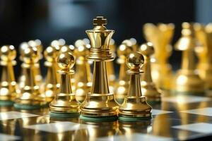 Chessboard with business strategy, tactic and competition of a chess game. Business and leadership concept by AI Generated photo