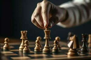 Chessboard with business strategy, tactic and competition of a chess game. Business and leadership concept by AI Generated photo