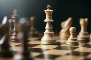 Chessboard with business strategy, tactic and competition of a chess game. Business and leadership concept by AI Generated photo