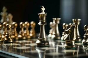 Chessboard with business strategy, tactic and competition of a chess game. Business and leadership concept by AI Generated photo