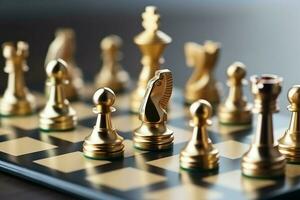 Chessboard with business strategy, tactic and competition of a chess game. Business and leadership concept by AI Generated photo