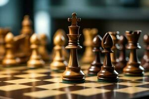 Chessboard with business strategy, tactic and competition of a chess game. Business and leadership concept by AI Generated photo