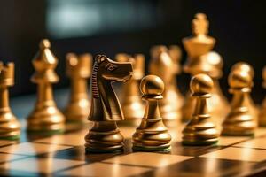 Chessboard with business strategy, tactic and competition of a chess game. Business and leadership concept by AI Generated photo