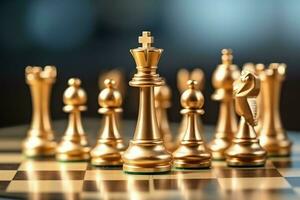 Chessboard with business strategy, tactic and competition of a chess game. Business and leadership concept by AI Generated photo