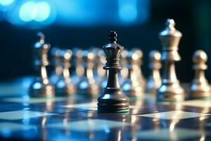 Chessboard with business strategy, tactic and competition of a chess game. Business and leadership concept by AI Generated photo