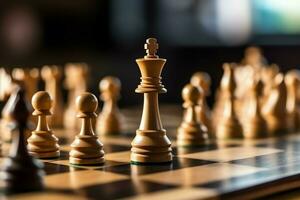 Chessboard with business strategy, tactic and competition of a chess game. Business and leadership concept by AI Generated photo