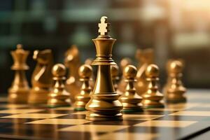 Chessboard with business strategy, tactic and competition of a chess game. Business and leadership concept by AI Generated photo