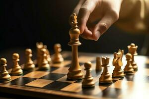 Chessboard with business strategy, tactic and competition of a chess game. Business and leadership concept by AI Generated photo