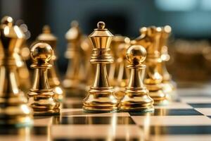 Chessboard with business strategy, tactic and competition of a chess game. Business and leadership concept by AI Generated photo