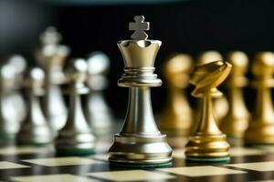 Chessboard with business strategy, tactic and competition of a chess game. Business and leadership concept by AI Generated photo