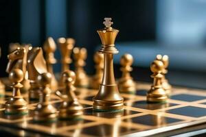 Chessboard with business strategy, tactic and competition of a chess game. Business and leadership concept by AI Generated photo