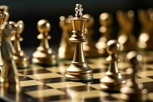 Chessboard with business strategy, tactic and competition of a chess game. Business and leadership concept by AI Generated photo