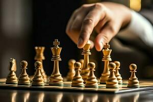 Chessboard with business strategy, tactic and competition of a chess game. Business and leadership concept by AI Generated photo
