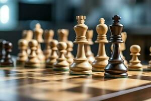 Chessboard with business strategy, tactic and competition of a chess game. Business and leadership concept by AI Generated photo