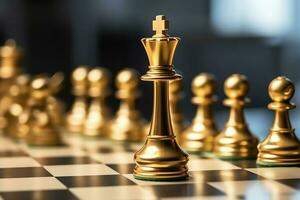 Chessboard with business strategy, tactic and competition of a chess game. Business and leadership concept by AI Generated photo