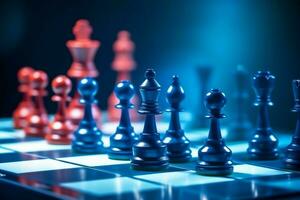 Chessboard with business strategy, tactic and competition of a chess game. Business and leadership concept by AI Generated photo