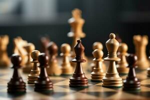 Chessboard with business strategy, tactic and competition of a chess game. Business and leadership concept by AI Generated photo