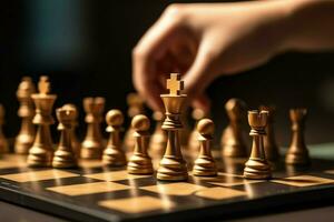 Chessboard with business strategy, tactic and competition of a chess game. Business and leadership concept by AI Generated photo