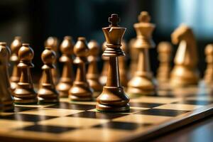 Chessboard with business strategy, tactic and competition of a chess game. Business and leadership concept by AI Generated photo