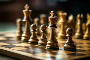 Chessboard with business strategy, tactic and competition of a chess game. Business and leadership concept by AI Generated photo