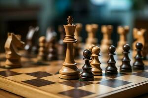 Chessboard with business strategy, tactic and competition of a chess game. Business and leadership concept by AI Generated photo