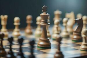 Chessboard with business strategy, tactic and competition of a chess game. Business and leadership concept by AI Generated photo