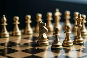 Chessboard with business strategy, tactic and competition of a chess game. Business and leadership concept by AI Generated photo
