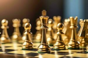 Chessboard with business strategy, tactic and competition of a chess game. Business and leadership concept by AI Generated photo