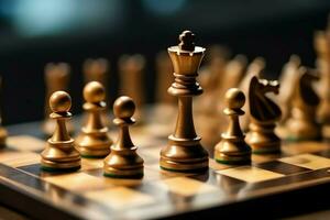 Chessboard with business strategy, tactic and competition of a chess game. Business and leadership concept by AI Generated photo