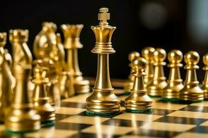 Chessboard with business strategy, tactic and competition of a chess game. Business and leadership concept by AI Generated photo