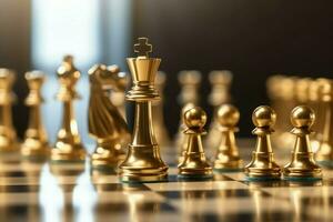 Chessboard with business strategy, tactic and competition of a chess game. Business and leadership concept by AI Generated photo