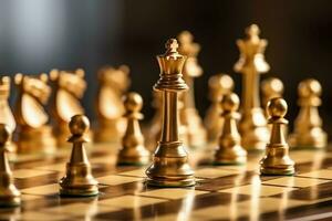Chessboard with business strategy, tactic and competition of a chess game. Business and leadership concept by AI Generated photo