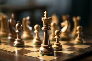 Chessboard with business strategy, tactic and competition of a chess game. Business and leadership concept by AI Generated photo