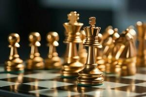 Chessboard with business strategy, tactic and competition of a chess game. Business and leadership concept by AI Generated photo