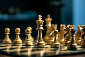 Chessboard with business strategy, tactic and competition of a chess game. Business and leadership concept by AI Generated photo