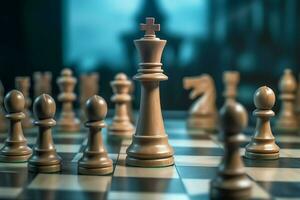 Chessboard with business strategy, tactic and competition of a chess game. Business and leadership concept by AI Generated photo
