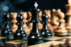 Chessboard with business strategy, tactic and competition of a chess game. Business and leadership concept by AI Generated photo