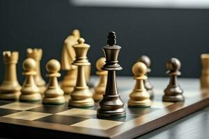 Chessboard with business strategy, tactic and competition of a chess game. Business and leadership concept by AI Generated photo