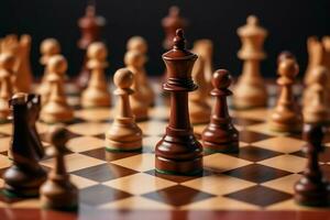 Chessboard with business strategy, tactic and competition of a chess game. Business and leadership concept by AI Generated photo