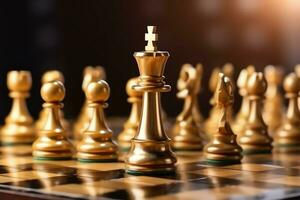 Chessboard with business strategy, tactic and competition of a chess game. Business and leadership concept by AI Generated photo