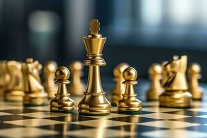 Chessboard with business strategy, tactic and competition of a chess game. Business and leadership concept by AI Generated photo