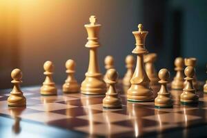 Chessboard with business strategy, tactic and competition of a chess game. Business and leadership concept by AI Generated photo