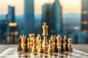 Chessboard with business strategy, tactic and competition of a chess game. Business and leadership concept by AI Generated photo