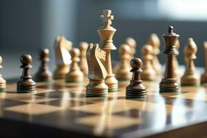 Chessboard with business strategy, tactic and competition of a chess game. Business and leadership concept by AI Generated photo
