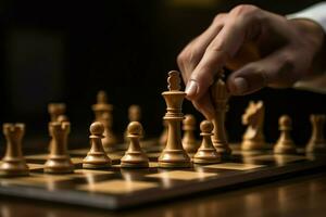 Chessboard with business strategy, tactic and competition of a chess game. Business and leadership concept by AI Generated photo